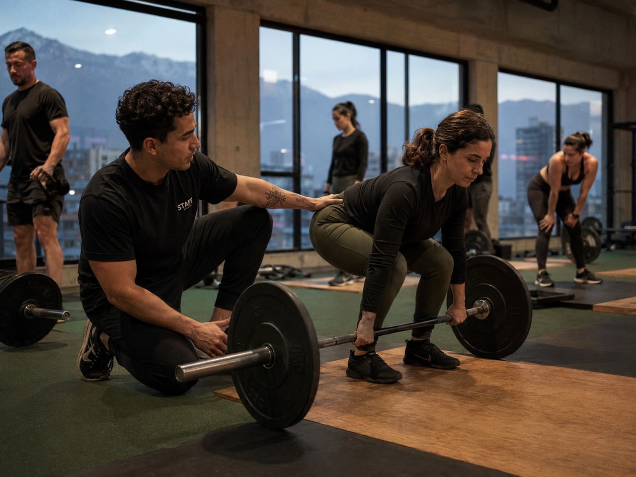 Clase de fuerza grupal con coach a primera hora
